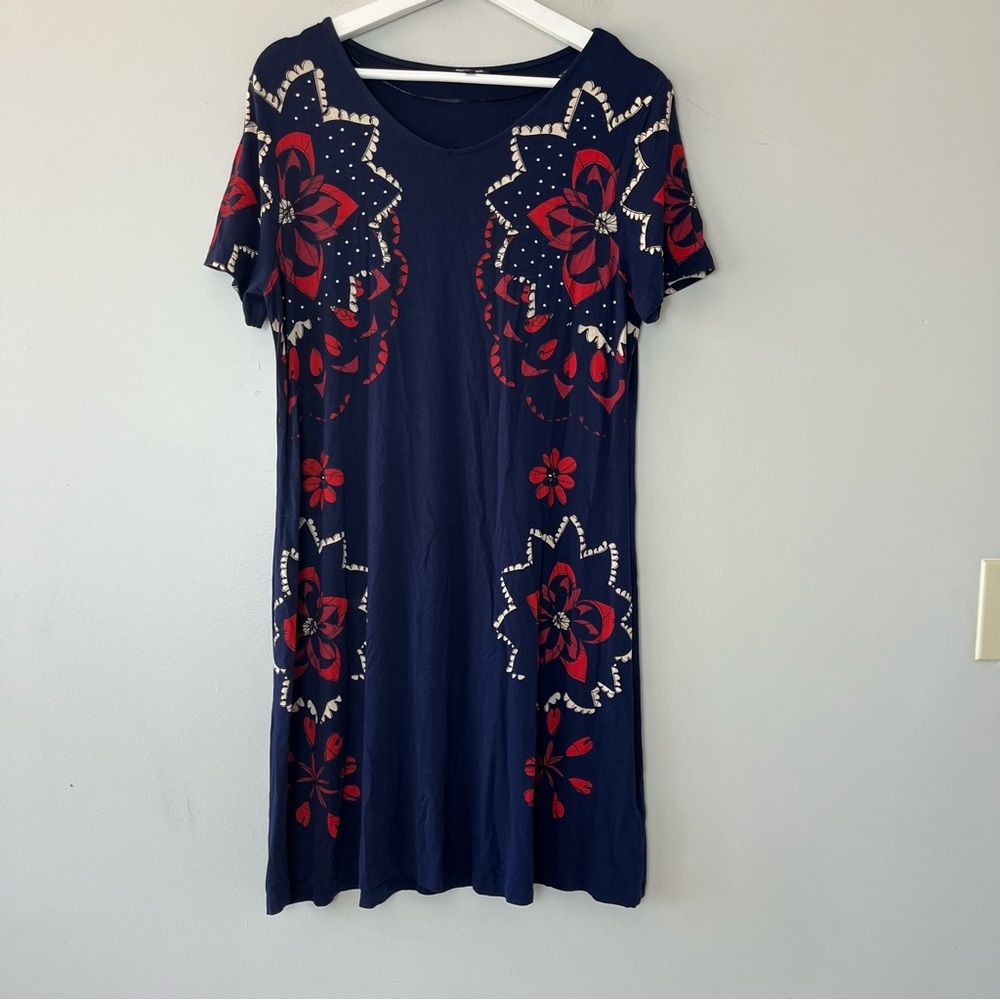 Desigual‎ Navy and Red Lightweight T-Shirt Dress Large